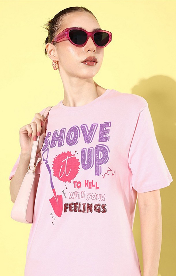 Women's Pink Graphic Oversized T-shirt