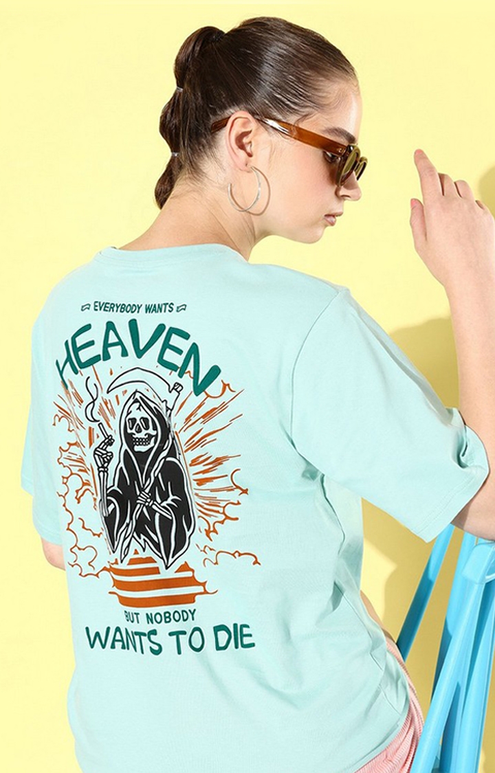 Difference of Opinion | Women's Turquoise Blue Graphic Oversized T-shirt