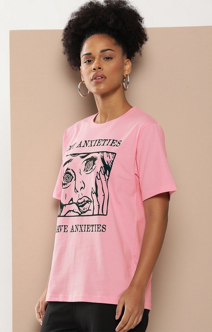 Difference of Opinion Pink Graphic Oversized T-Shirt