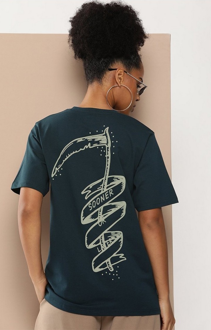 Difference of Opinion | Women's Navy Blue Graphic Oversized T-Shirt