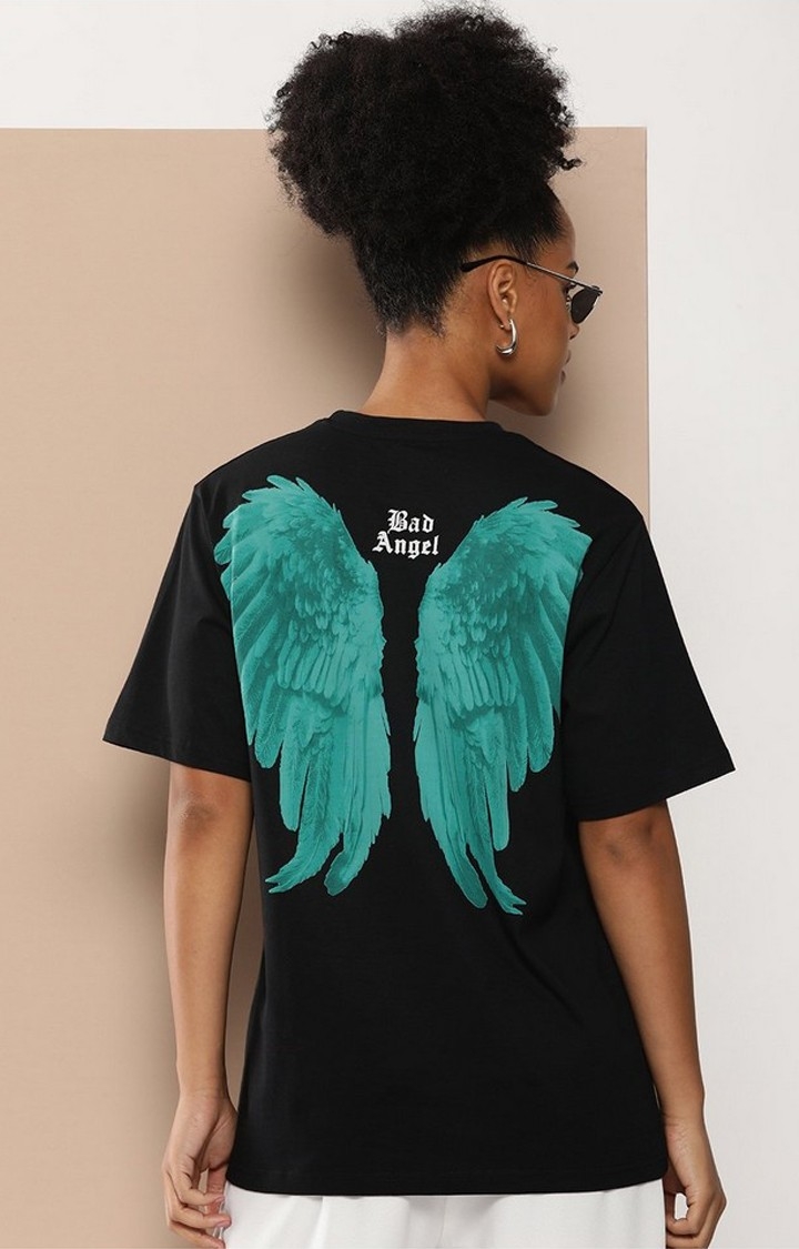 Women's Black Graphic Boxy T-Shirt
