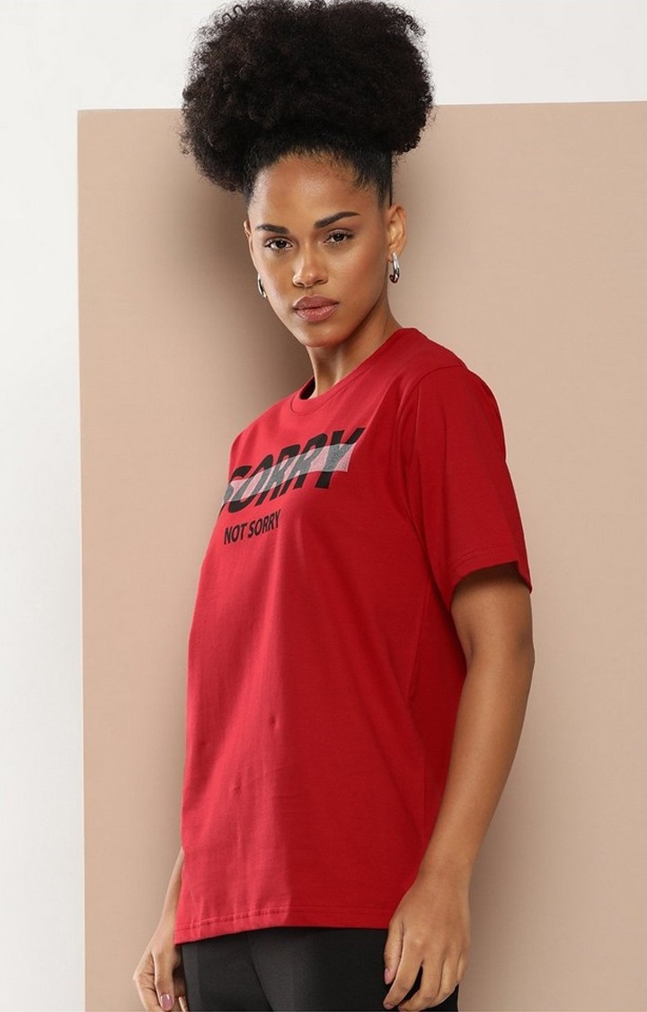 Difference of Opinion | Women's Red Graphic Oversized T-Shirt