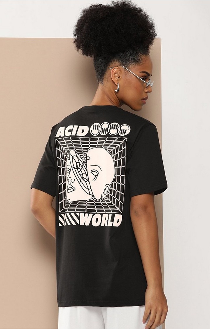 Difference of Opinion | Women's Black Graphic Oversized T-Shirt