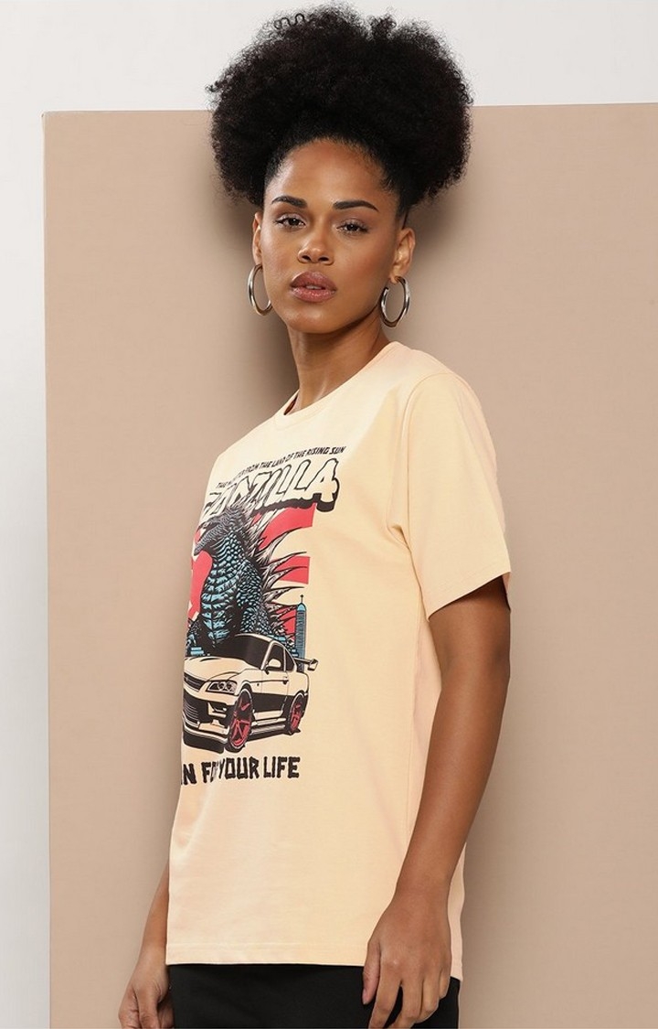 Difference of Opinion Beige Graphic Oversized T-Shirt