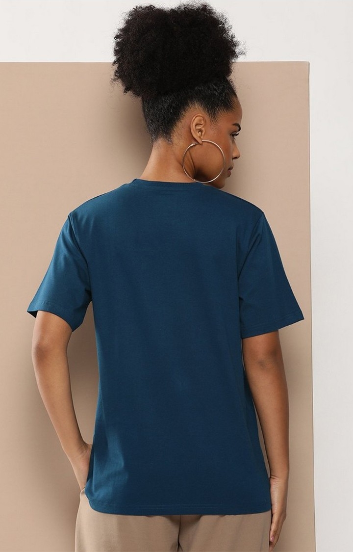 Women's Blue Graphic Oversized T-Shirt