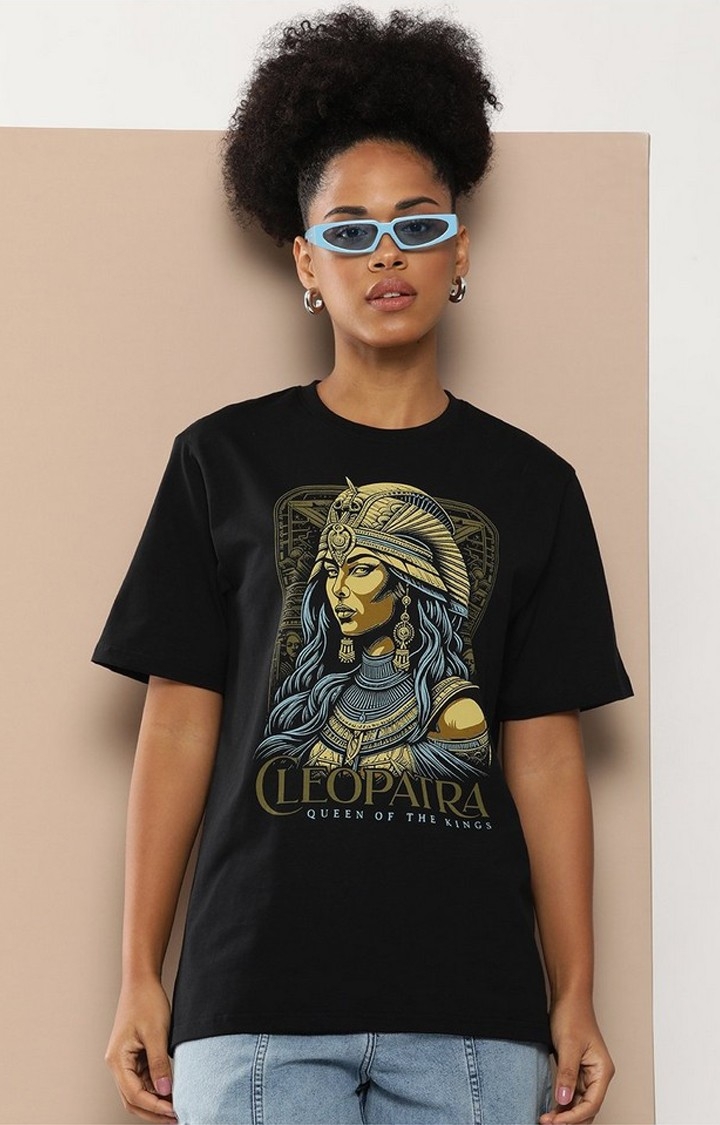 Women's Black Graphic Oversized T-Shirt