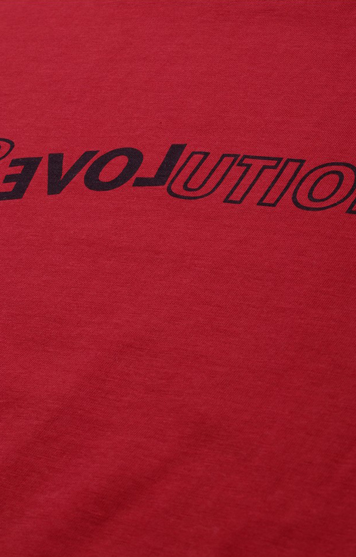 Women's Red Cotton Typographic Printed Oversized T-Shirt