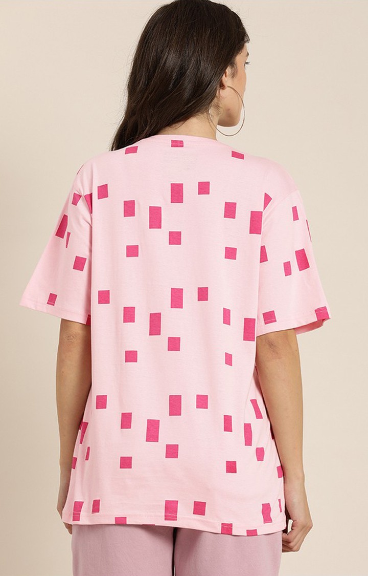 Women's Pink Cotton Graphic Printed Oversized T-Shirt