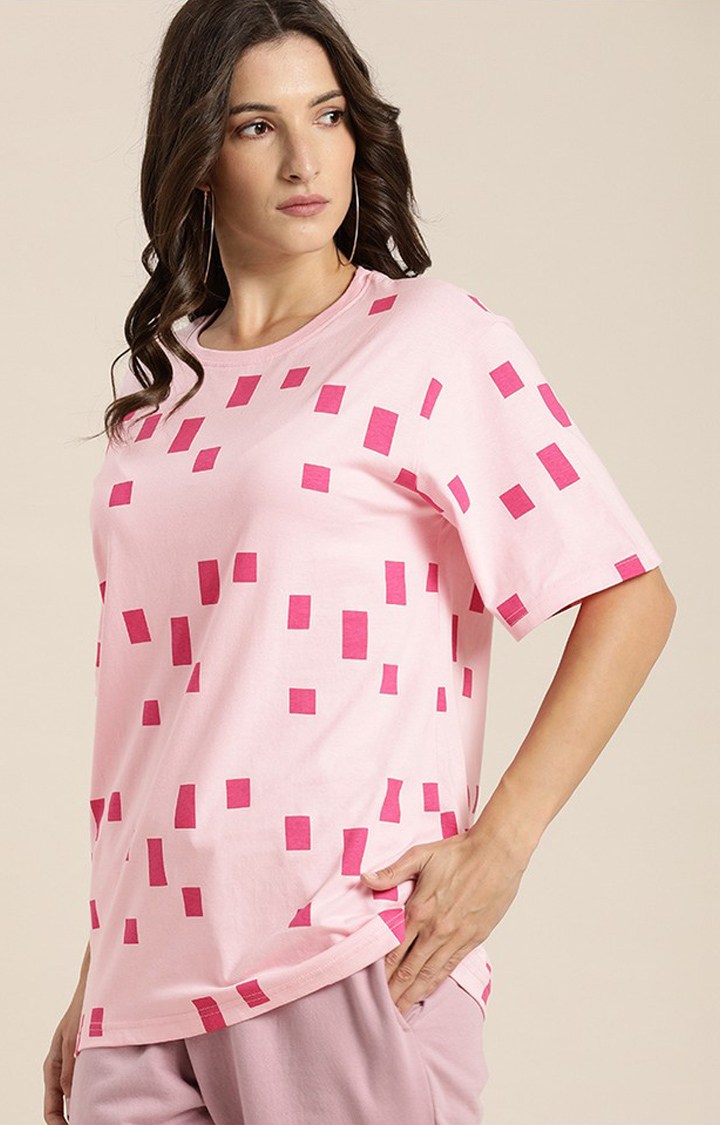 Women's Pink Cotton Graphic Printed Oversized T-Shirt