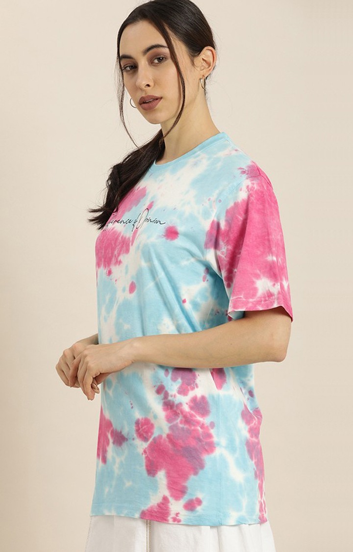 Women's Multicolor Cotton Tie Dye Printed Oversized T-Shirt
