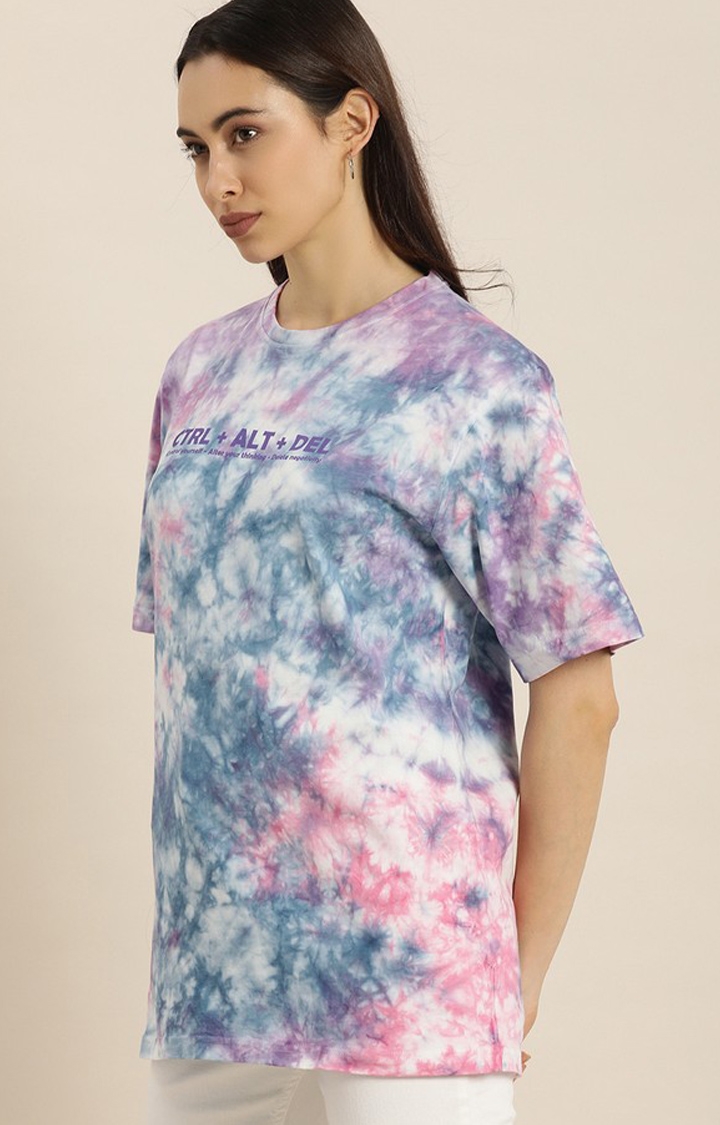 Women's Multicolor Cotton Tie Dye Printed Oversized T-Shirt