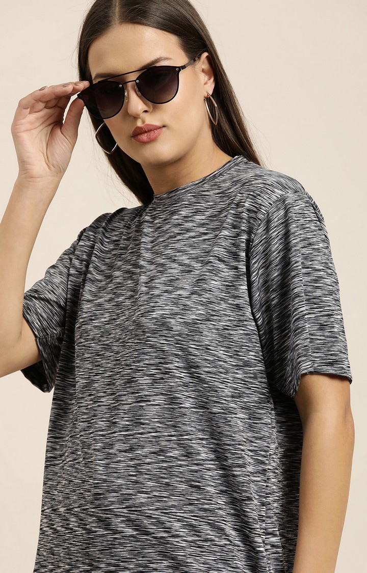 Women's Grey Cotton Textured Oversized T-Shirt