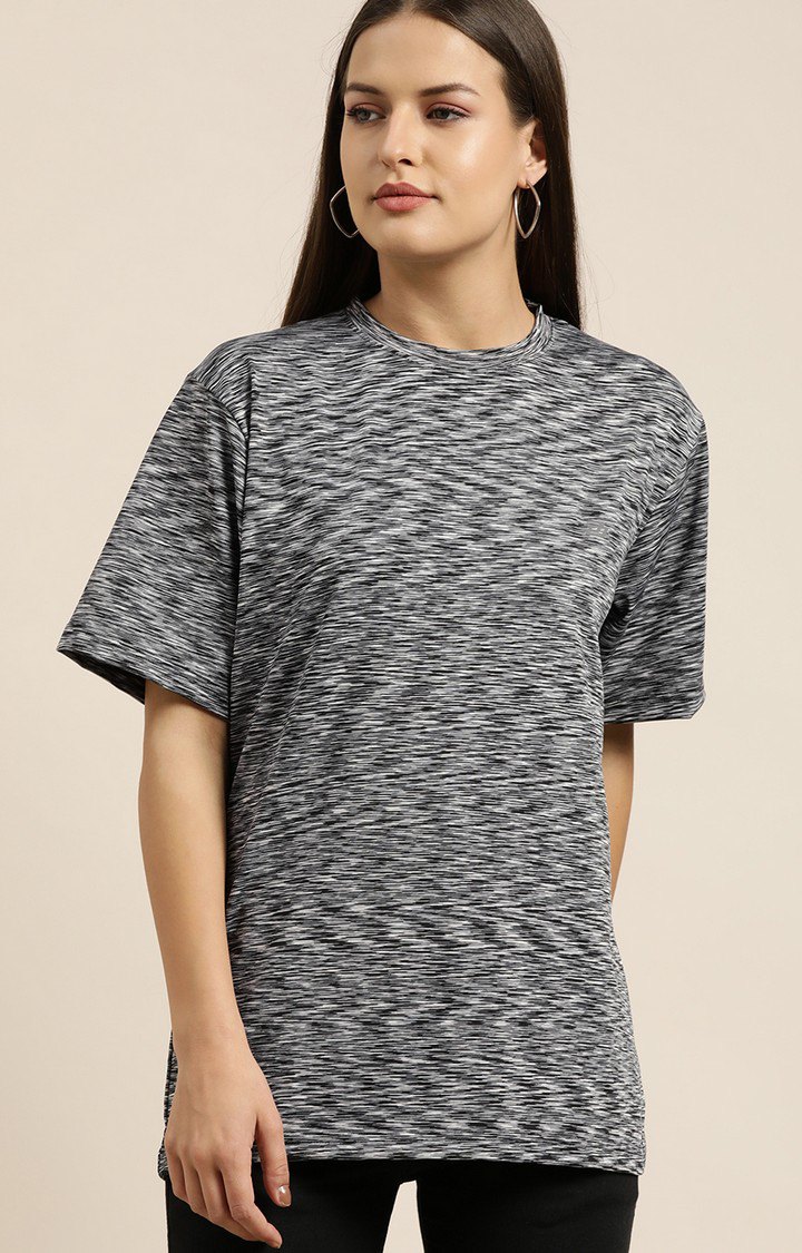 Women's Grey Cotton Textured Oversized T-Shirt