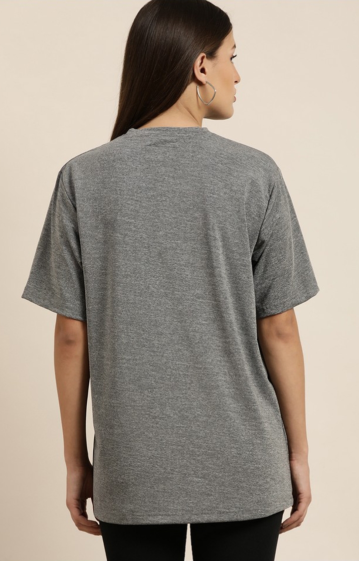 Difference of Opinion | Women's Charcoal Melange Textured Cotton Textured Oversized T-Shirt 3