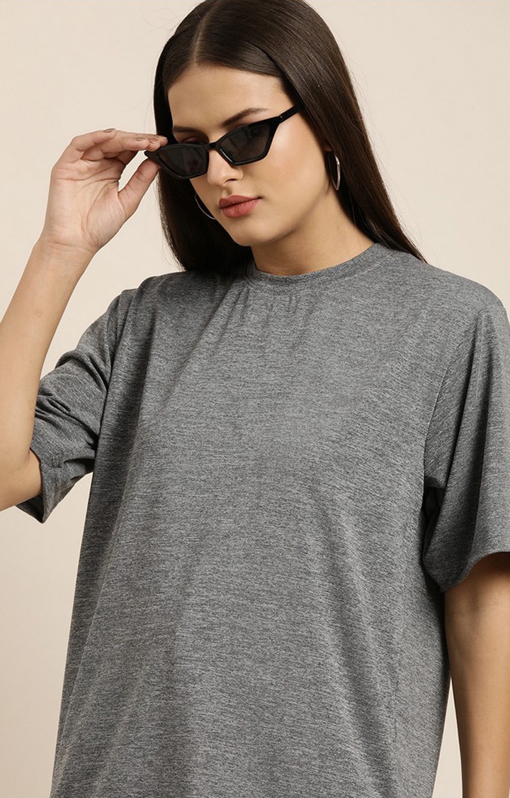 Difference of Opinion | Women's Charcoal Melange Textured Cotton Textured Oversized T-Shirt 2