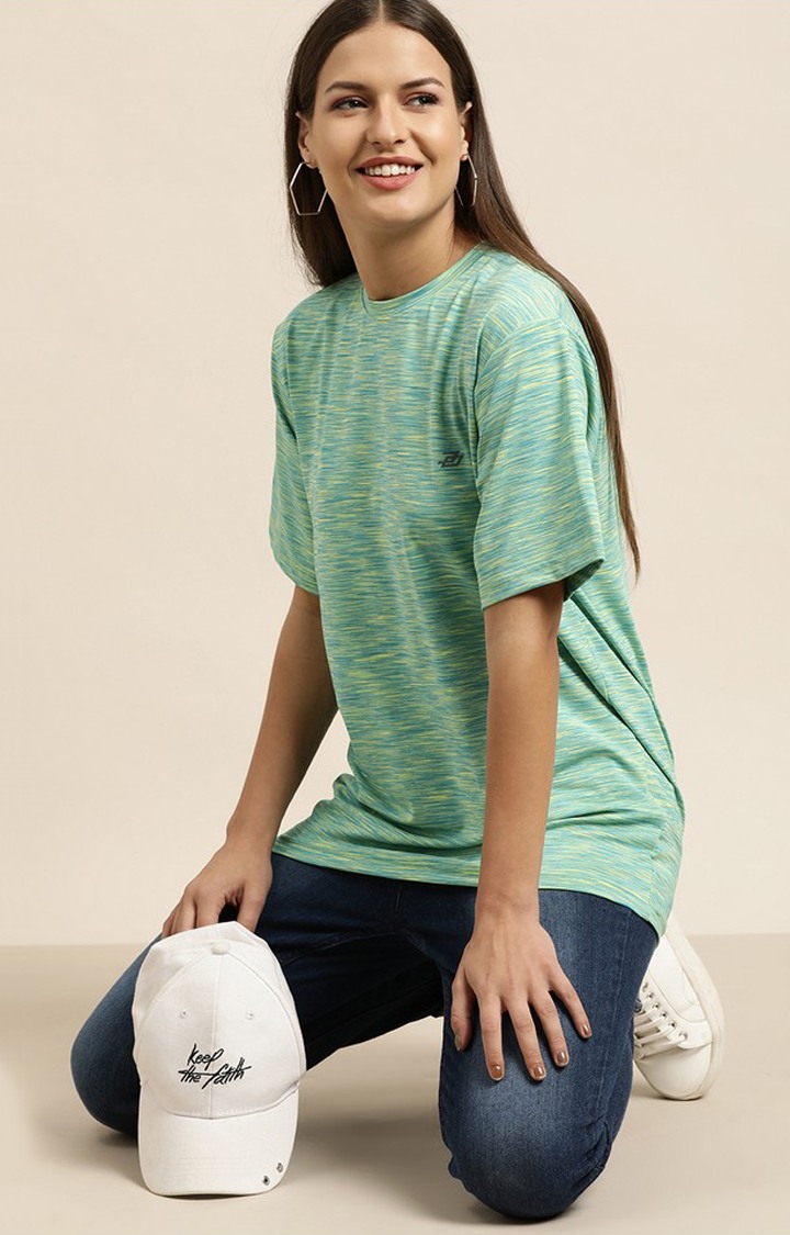 Women's Green Cotton Textured Oversized T-Shirt