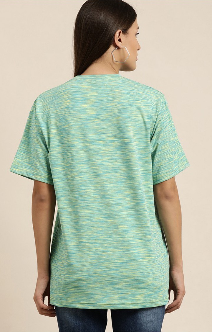 Women's Green Cotton Textured Oversized T-Shirt