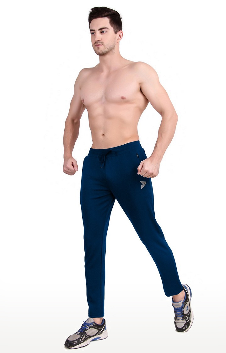 Men's Blue Lycra Solid Trackpant