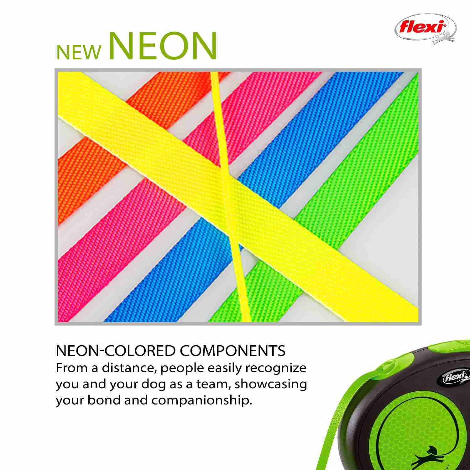 Flexi New Neon Reflect 5 m Tape Dog Leash, Medium - Green