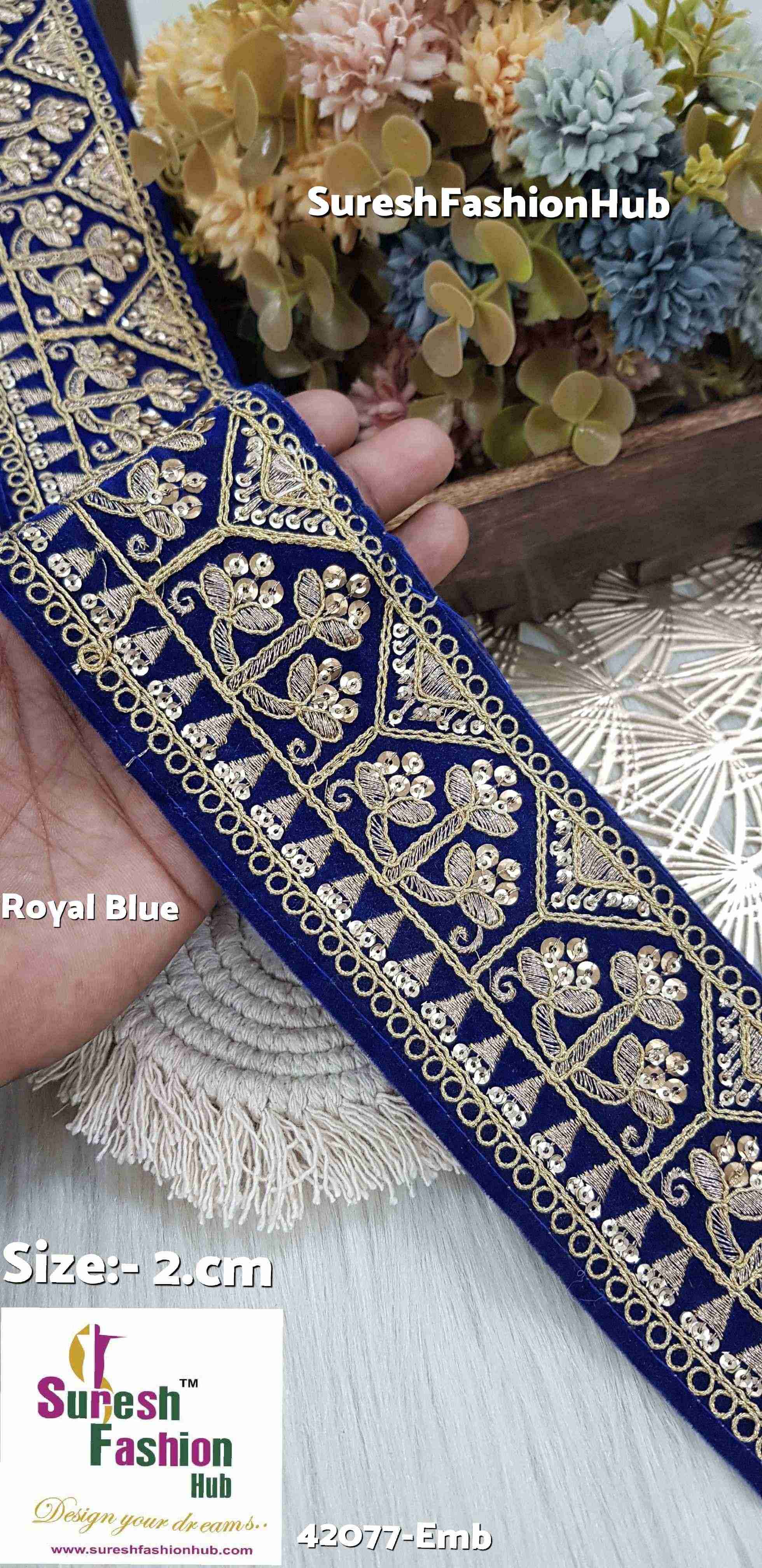 Royal Blue Velvet Royalty Embroidery Lace