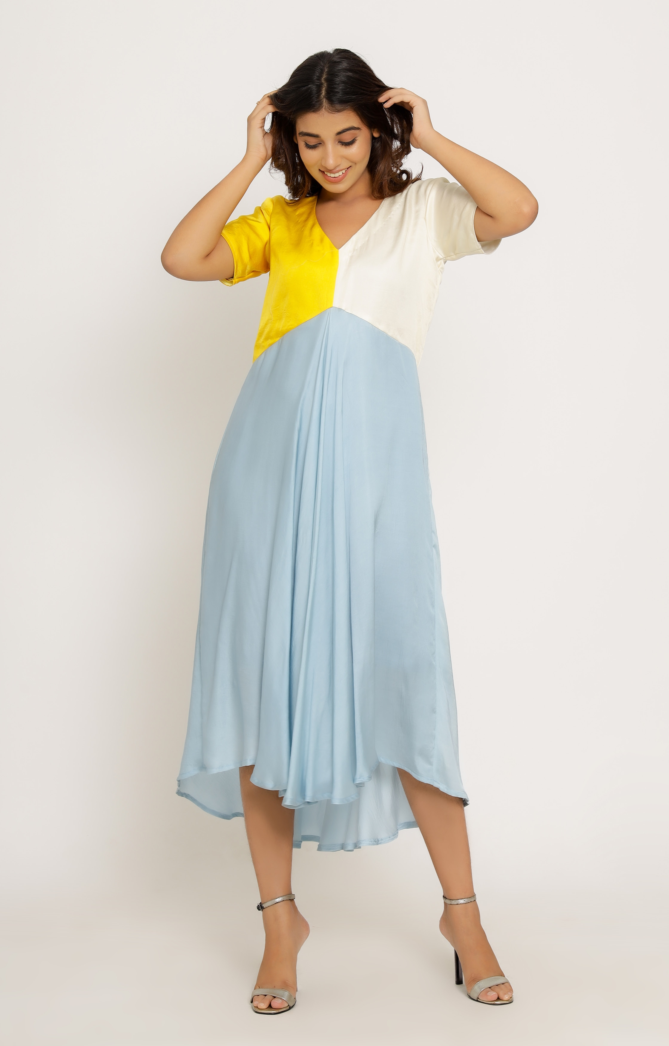 Yellow-Ice Blue Midi Dress