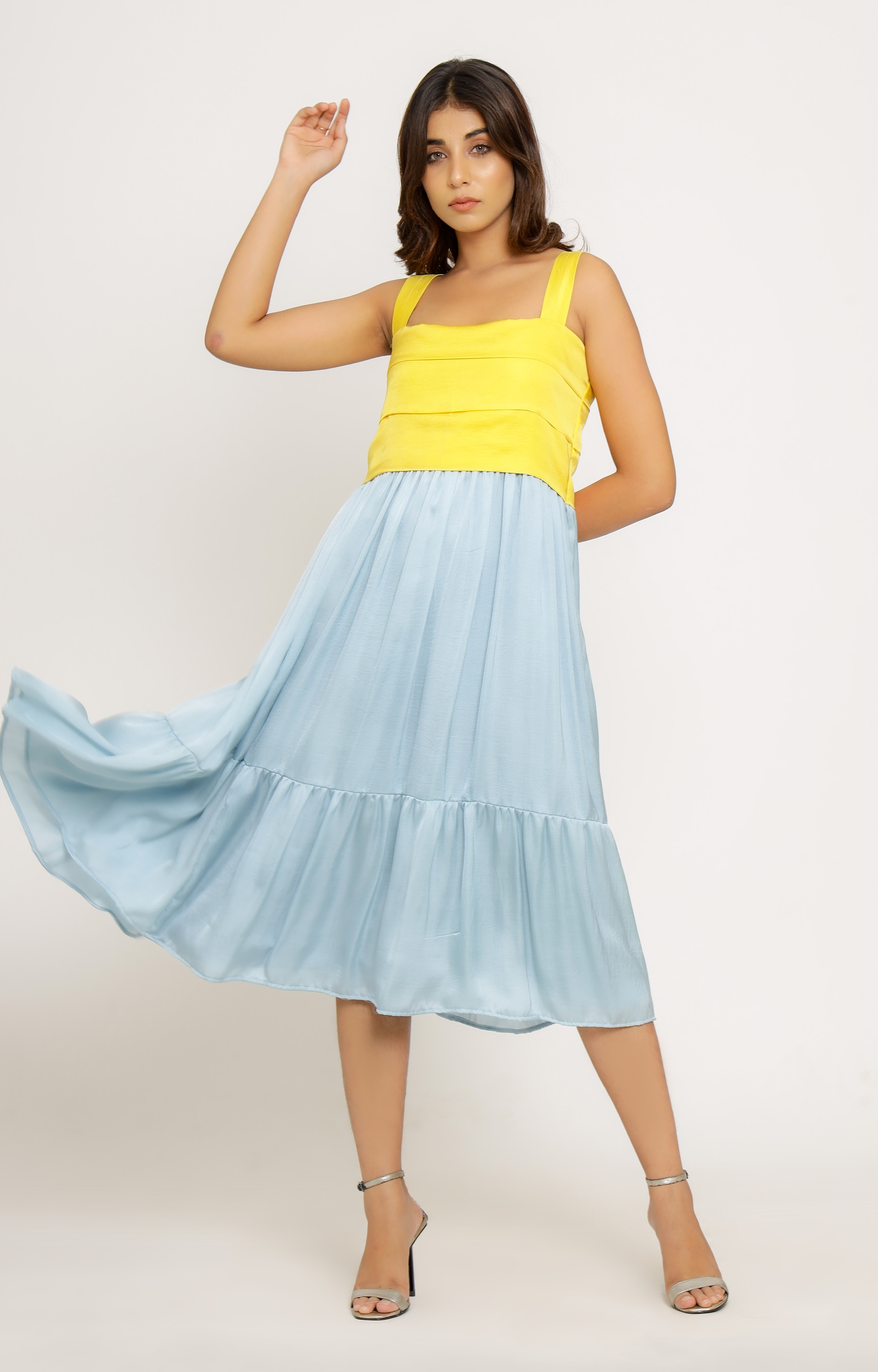 Neora | Yellow-Ice Blue Midi Dress undefined