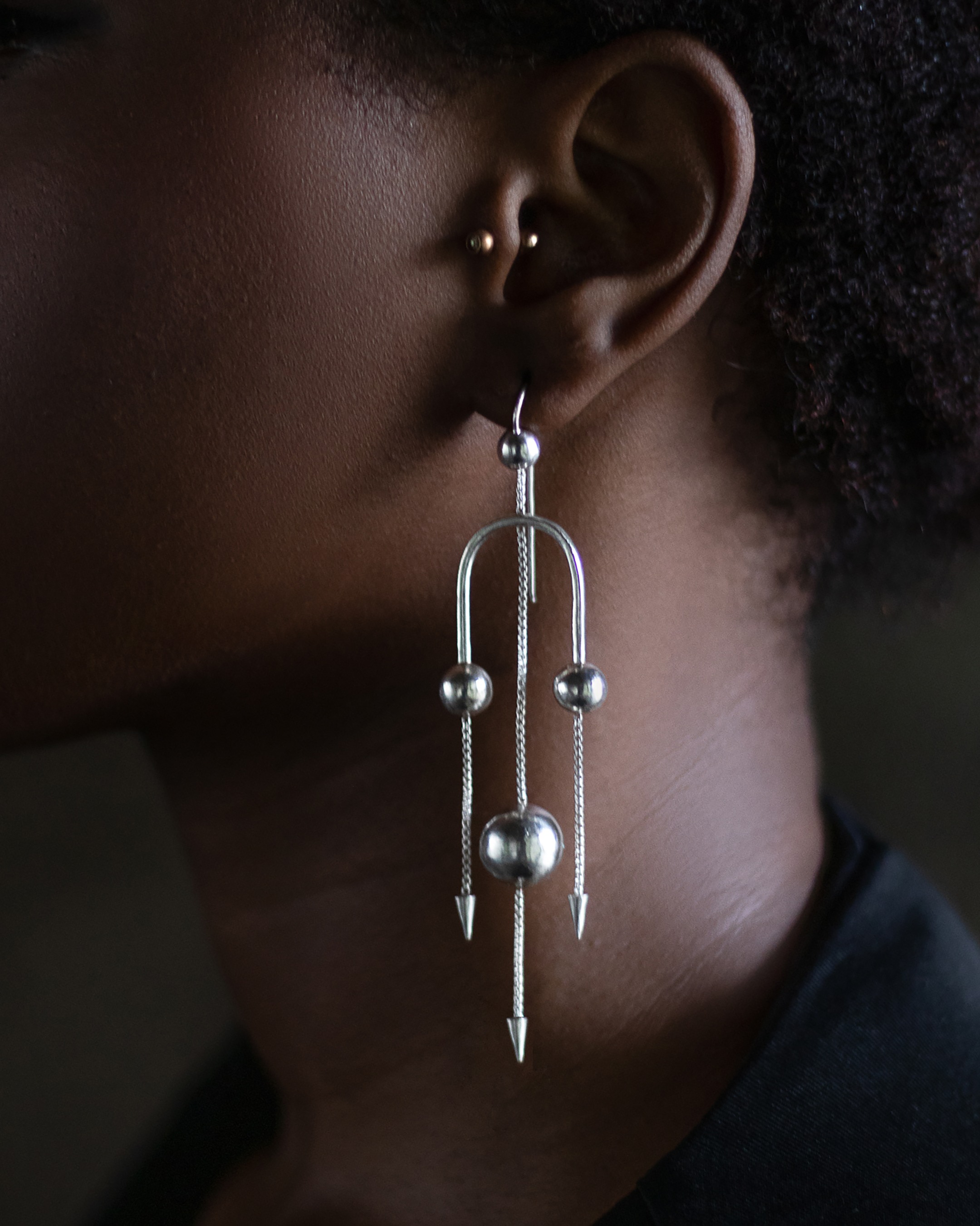 Deco Silver Trio Earring