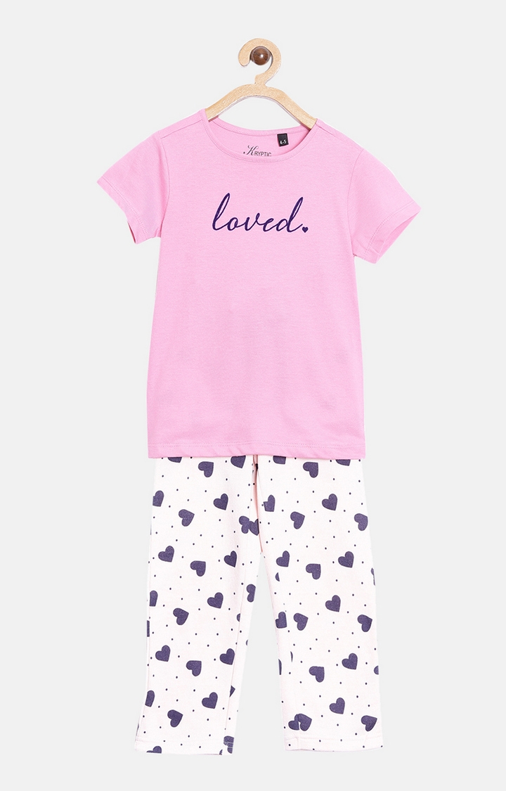 Kryptic | Pink Cotton T-Shirt and Pyjama Set 0