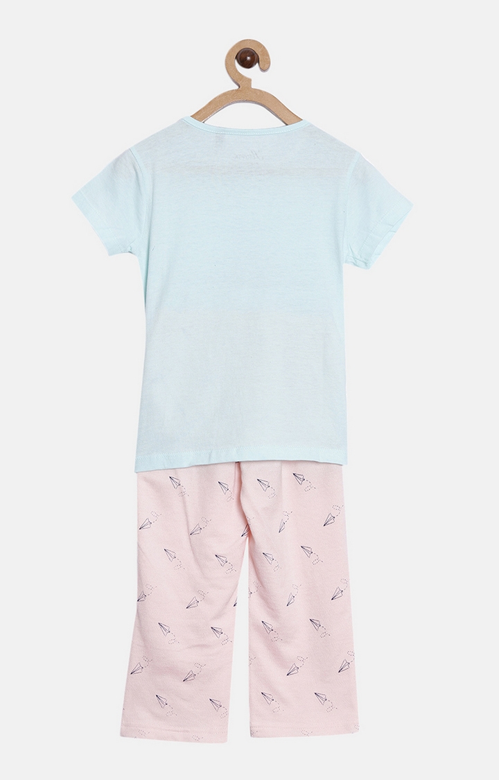 Kryptic | Aqua & Pink Cotton T-Shirt and Pyjama Set 1