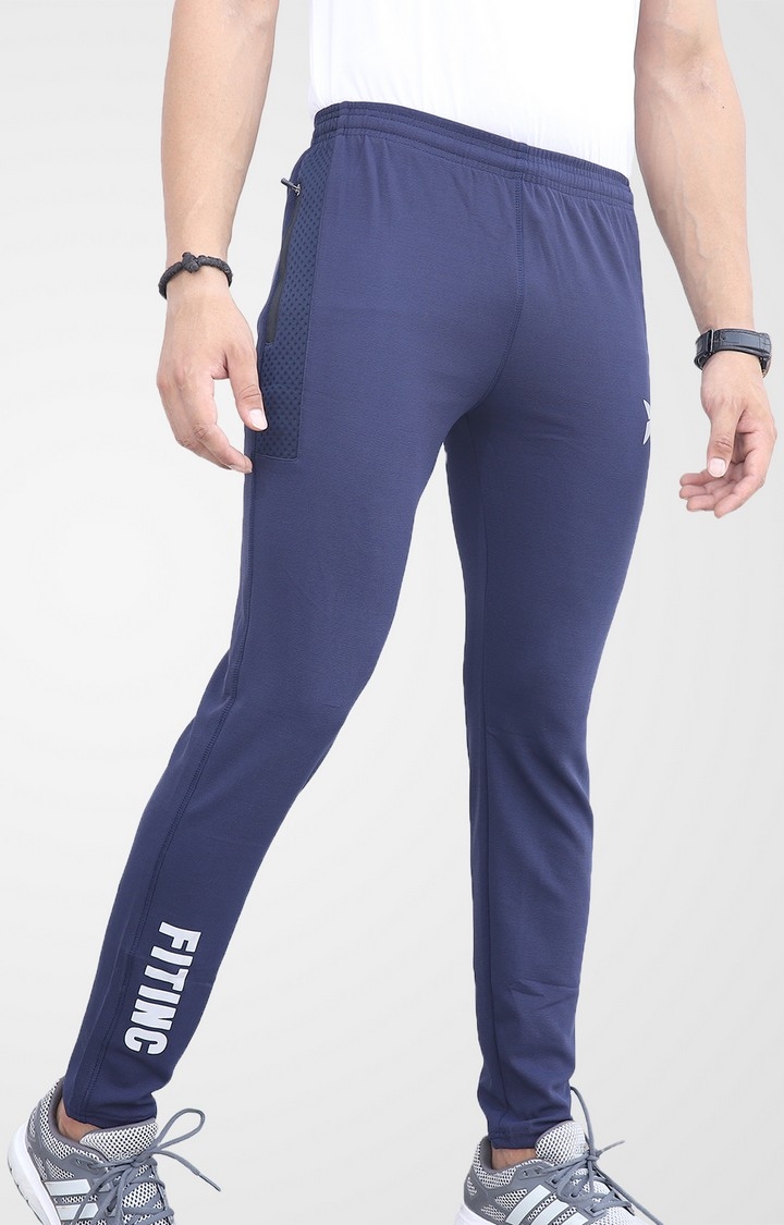 Fitinc | Men's Navy Blue Lycra Solid Trackpant 3