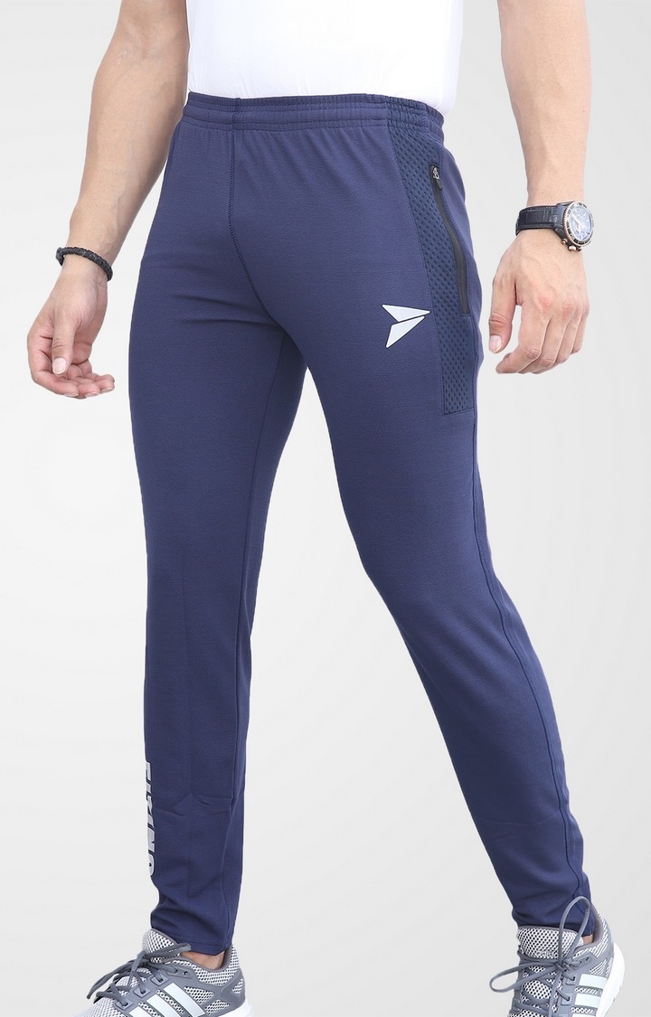 Fitinc | Men's Navy Blue Lycra Solid Trackpant 2