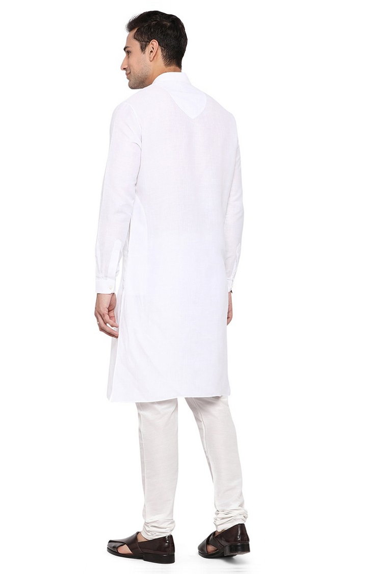 JadeBlue | MKU117/1,WHITE SELF Men's White Cotton Solid Kurtas 2