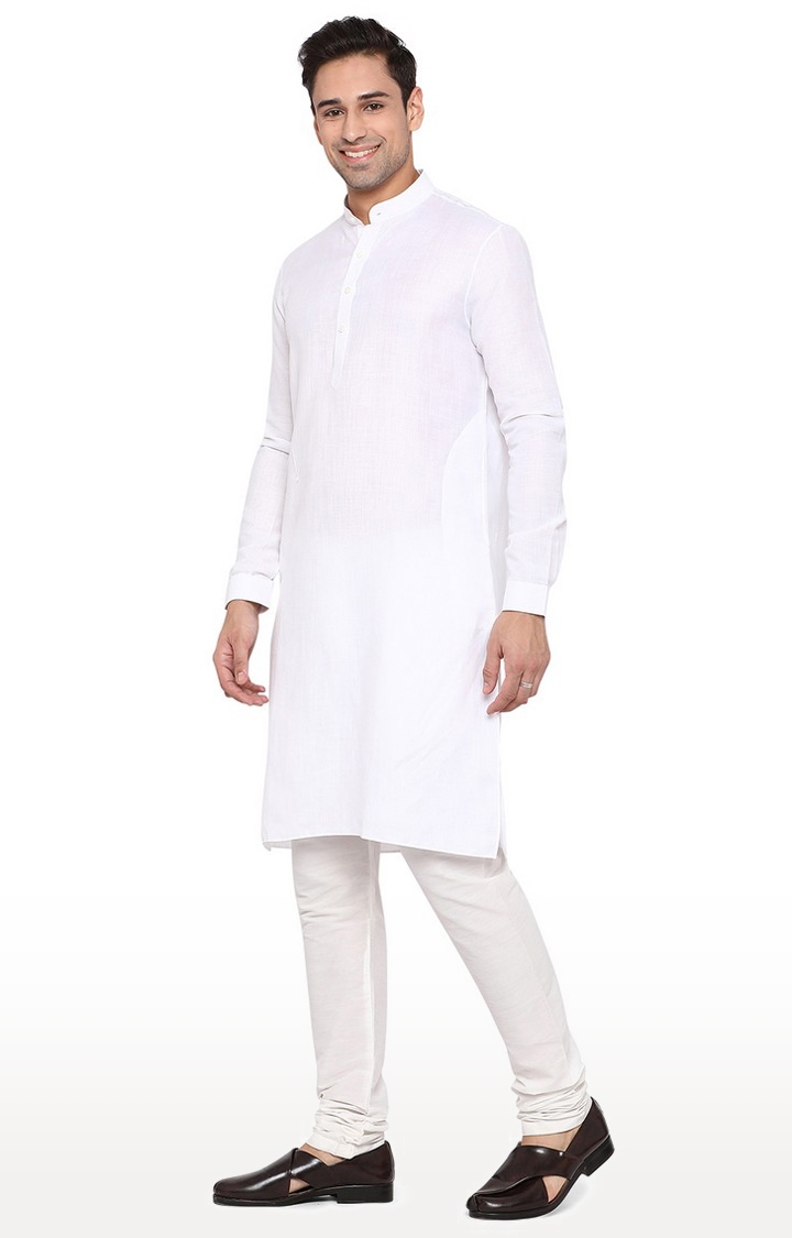 JadeBlue | MKU117/1,WHITE SELF Men's White Cotton Solid Kurtas 1