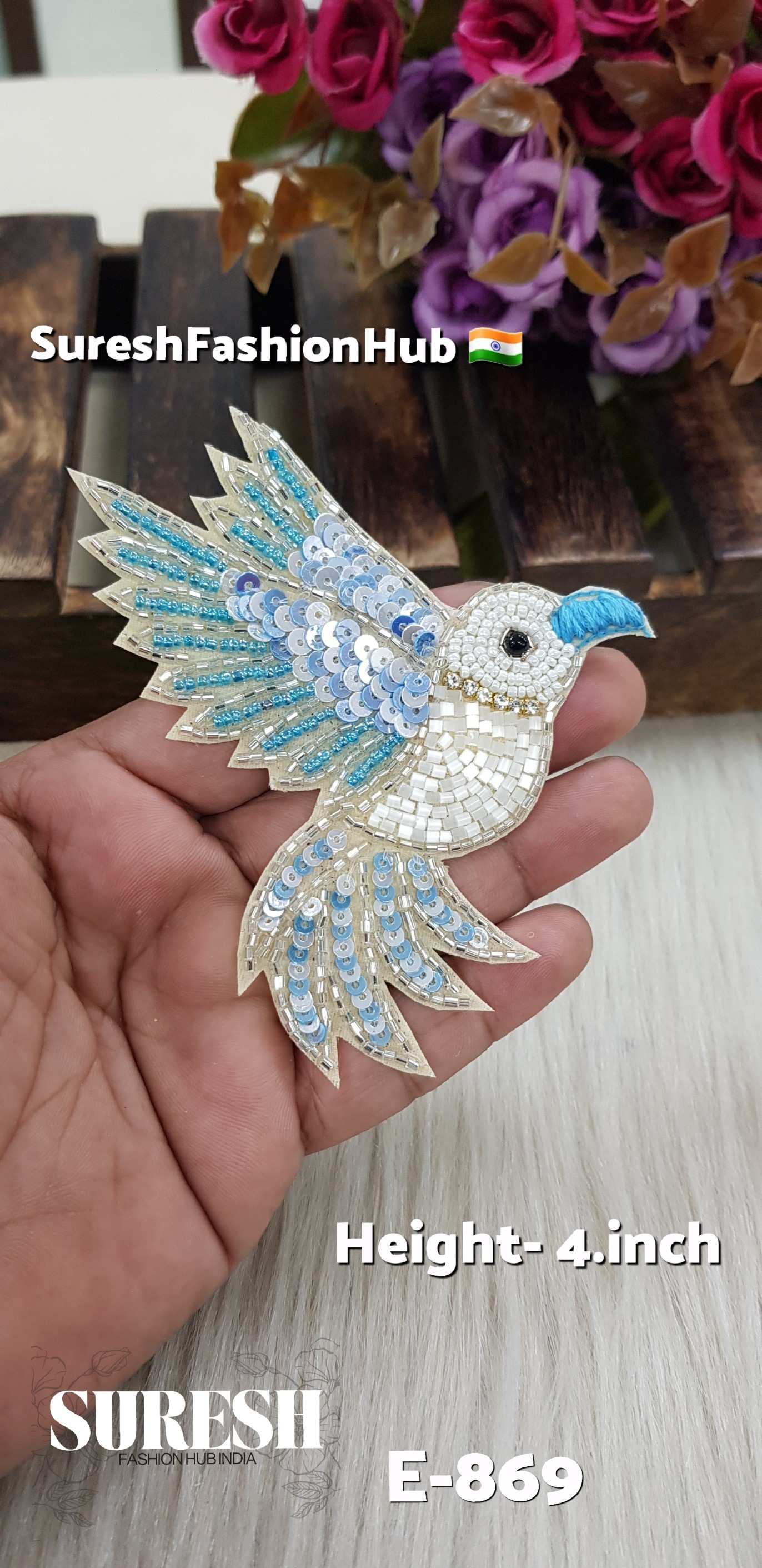 E-869 Sky Blue Right Side Flying Bird Patch