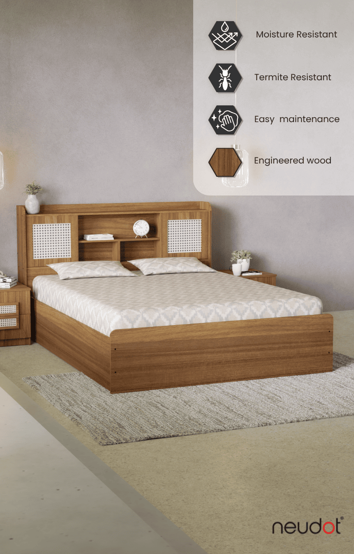 Sakura King Size Storage Bed - Leon Teak Finish