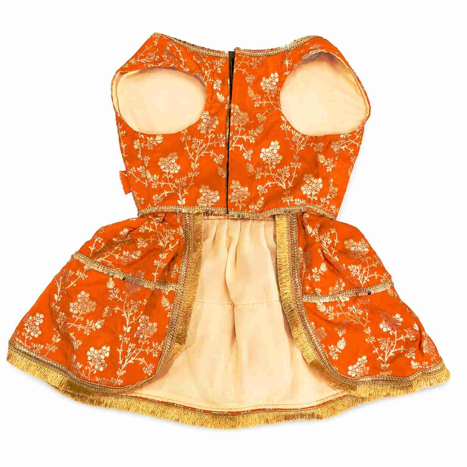 PawsIndia Traditional Royal Zari Dress for Cats - Orange
