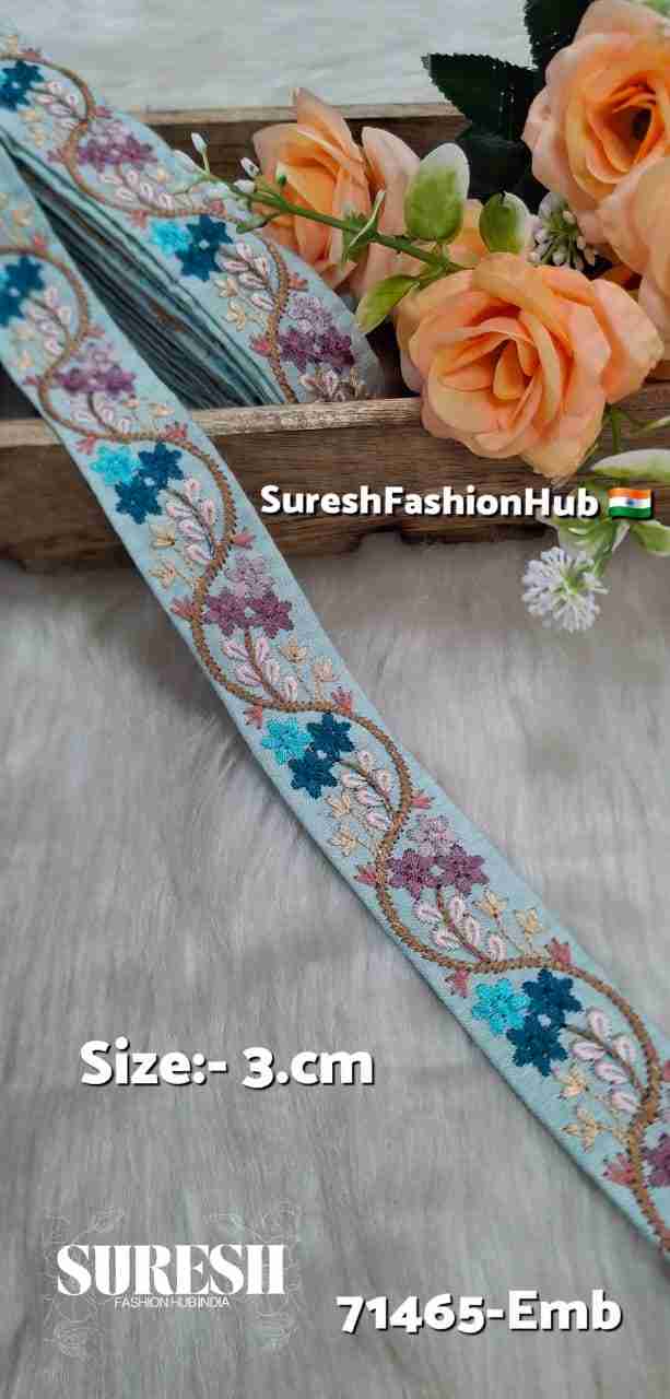 Sea Green Multicolor Thread Floral Embroidery Lace – 71465-Emb