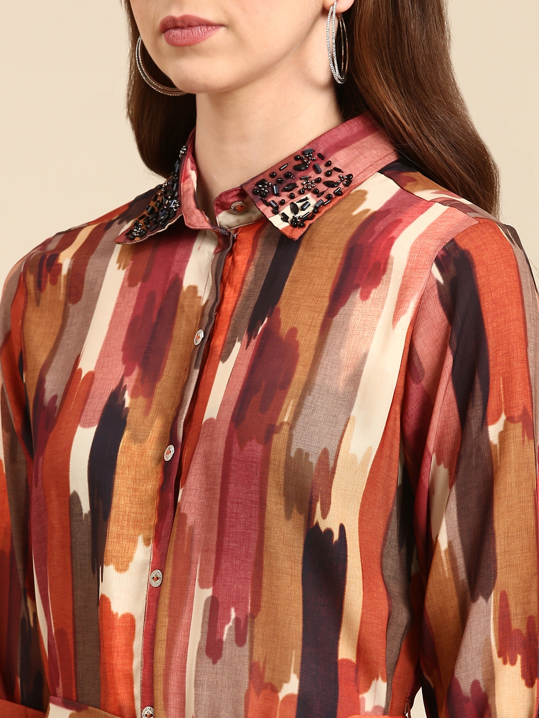 Showoff | SHOWOFF Women's Shirt Collar Abstract Multi Straight Kurta 7