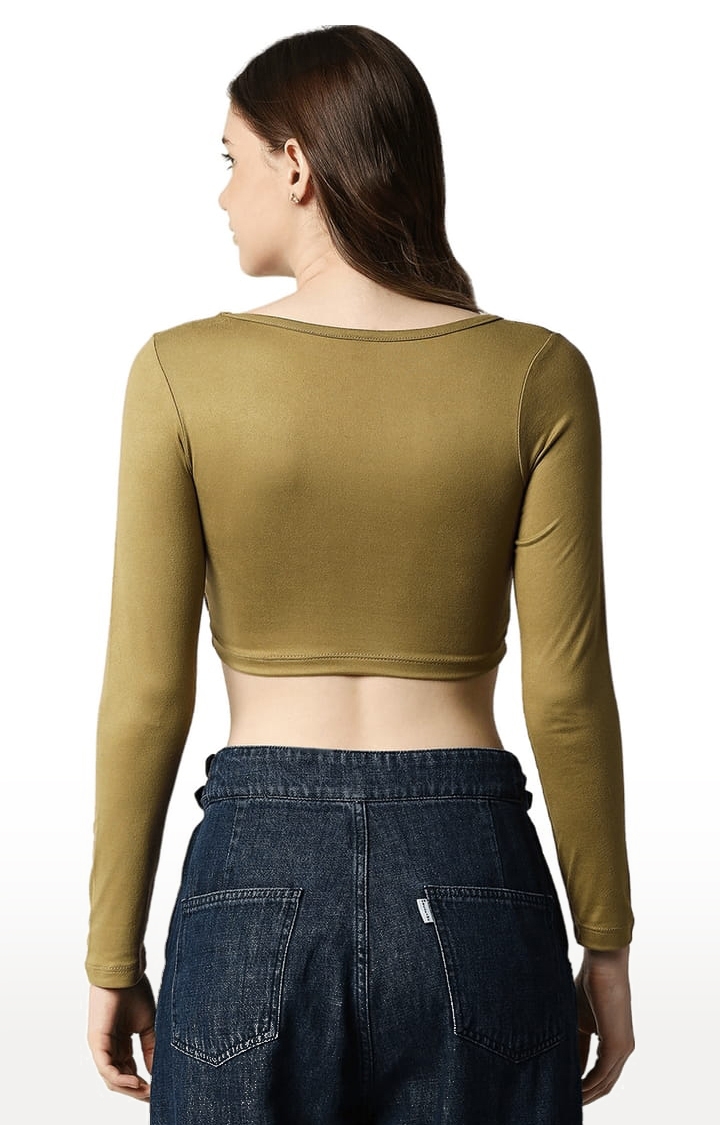 DISRUPT | Disrupt Women Beige Classy Long Sleeve Slim Fit Crop Top 3