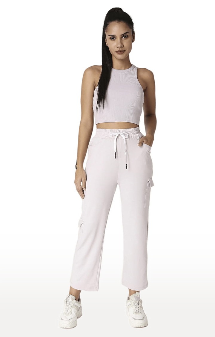 Women White Fleece Track Pants