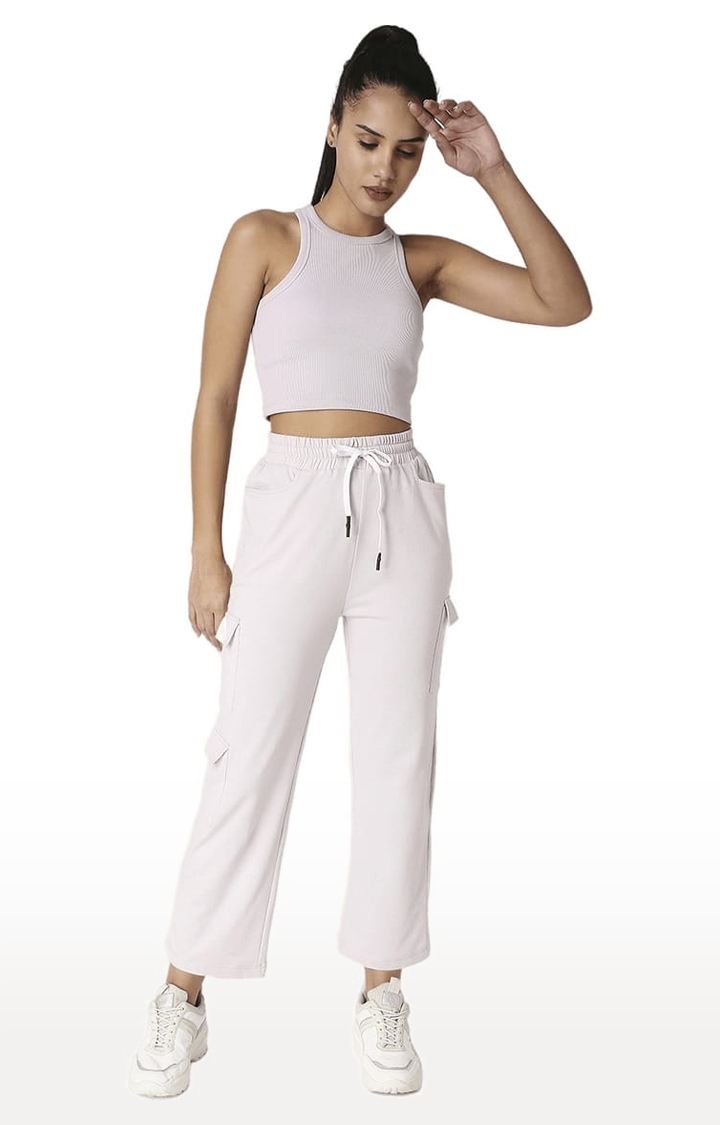 Women Green Halter Rib Crop Top With Side Button Track Pants