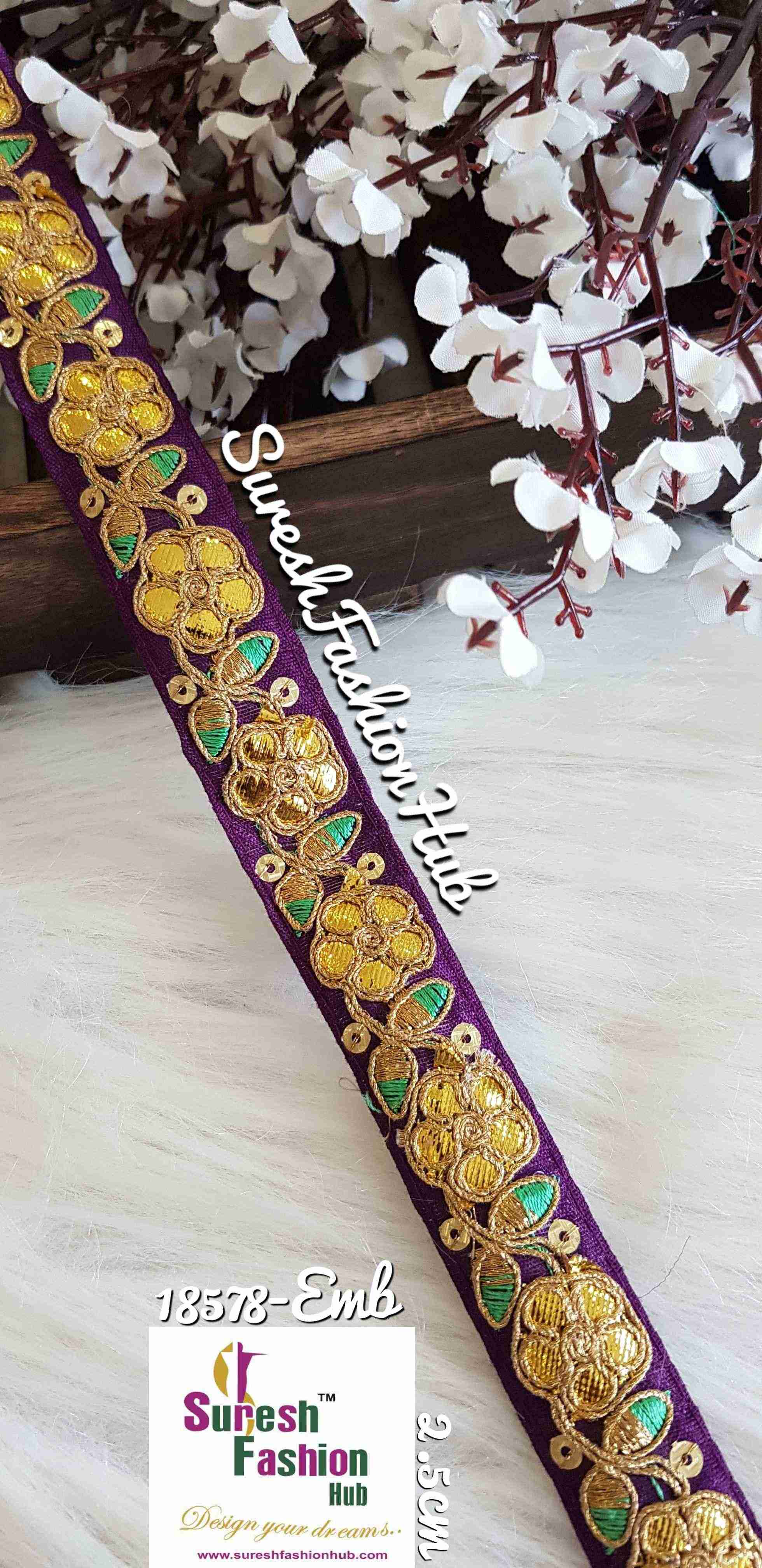 Designer Dark Purple Floral Gota Patti Trim