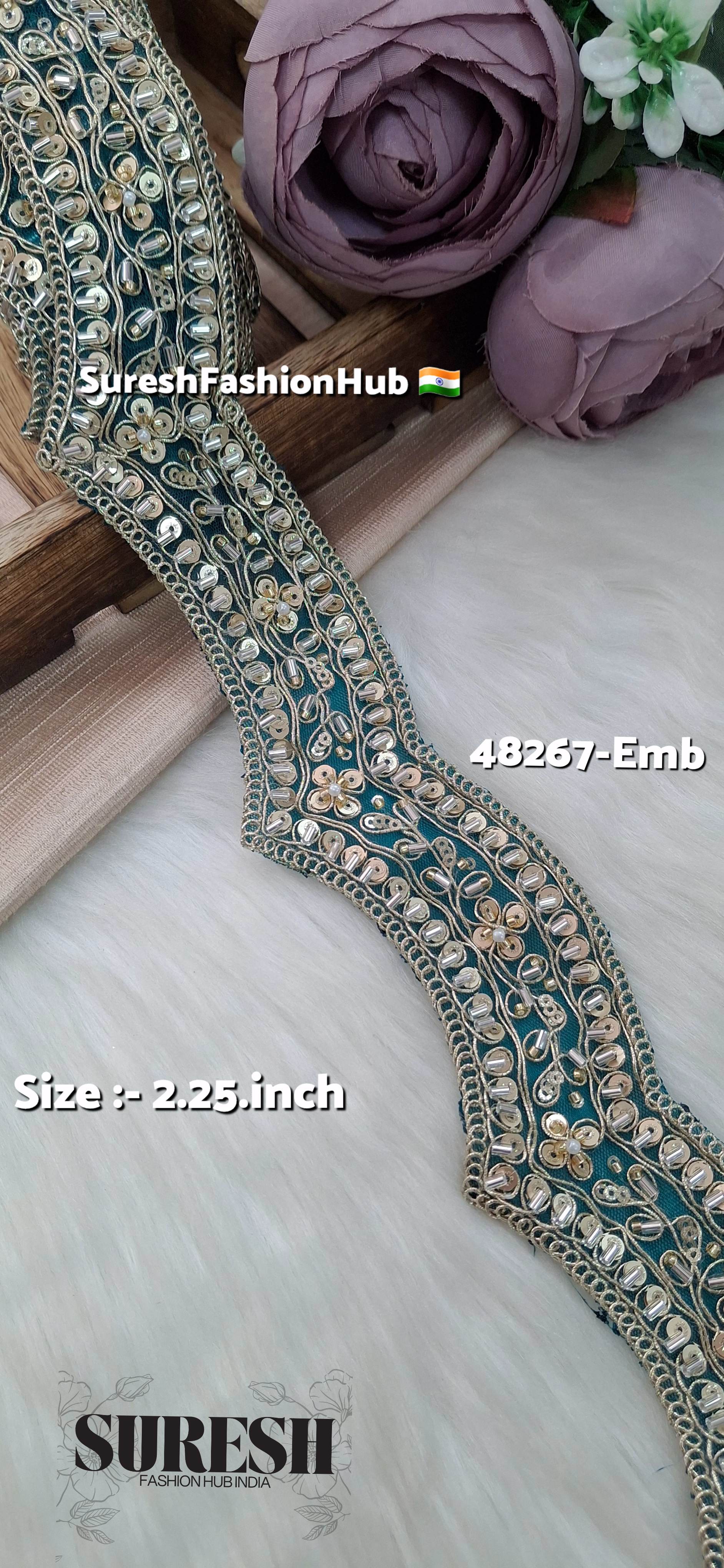 Rama Green Scallop Pearl Embroidery Lace