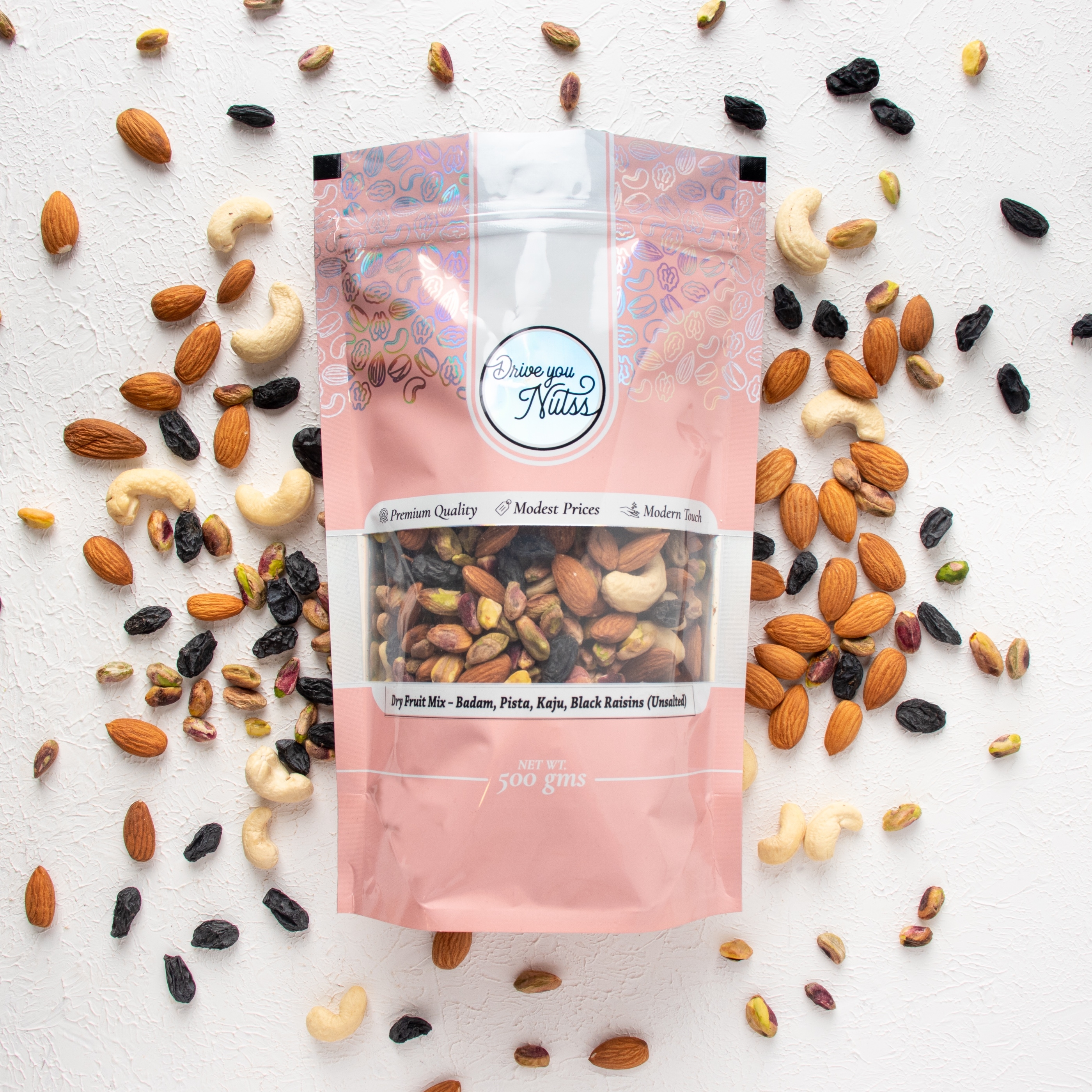 Drive You Nutss | Dry Fruit Mix – Badam, Pista, Kaju, Black Raisins (Salted) (250 Gms) undefined