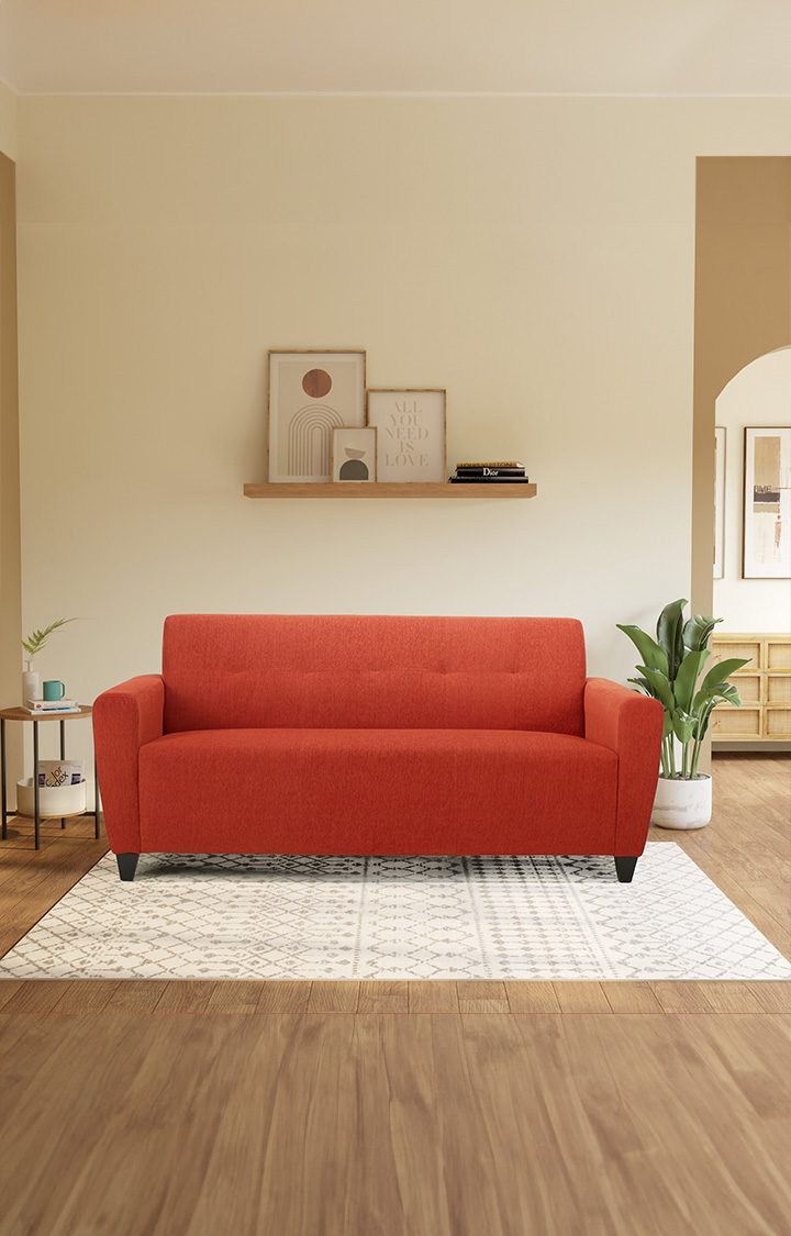 neudot Elegance Sofa for Living Room |3 Person Sofa|Premium Fabric with Cushioned Armrest | Solid Wood Frame|3 Seater in Rusty Cider Orange Color