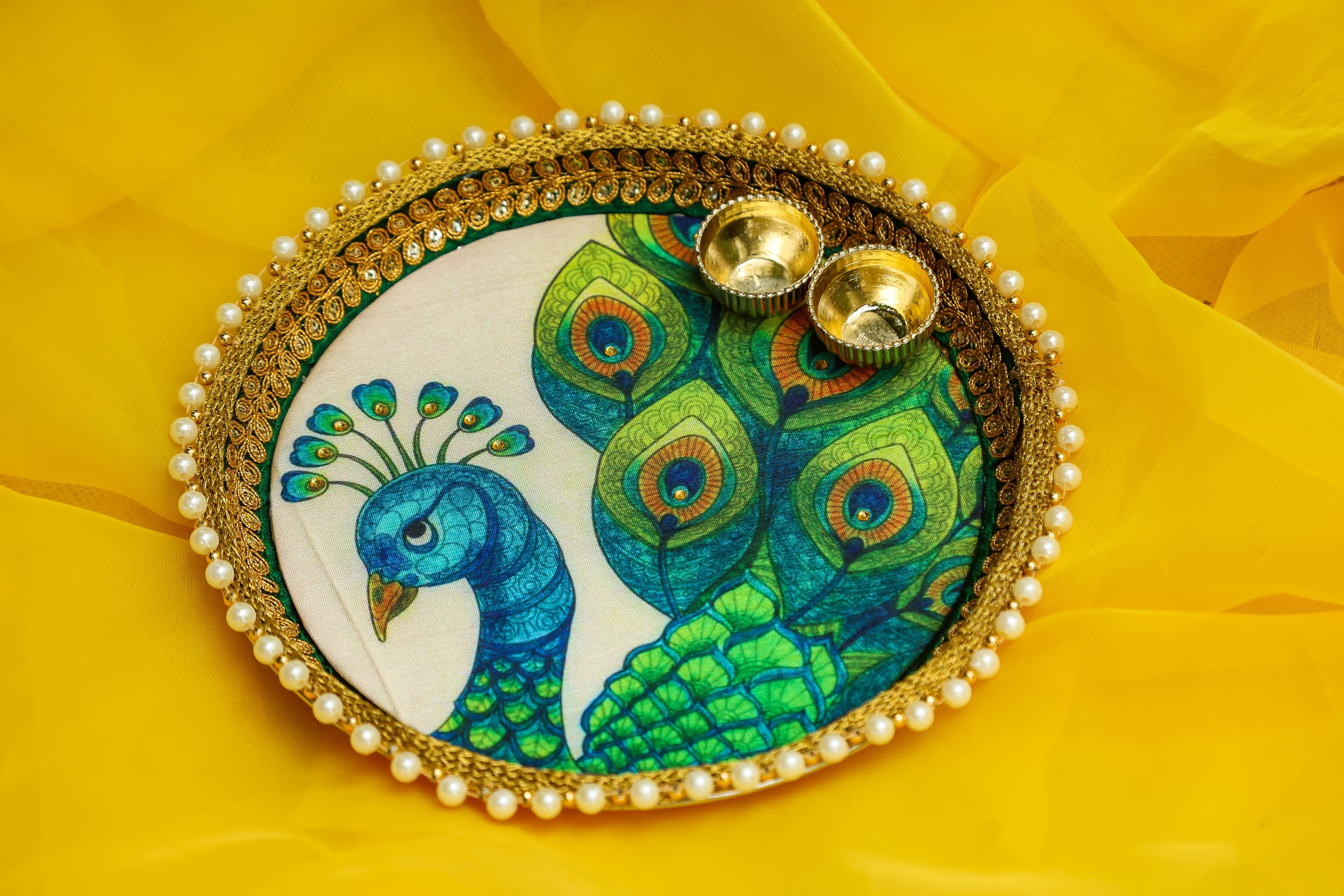 Floral art | Peacock Arti Thali 8" undefined