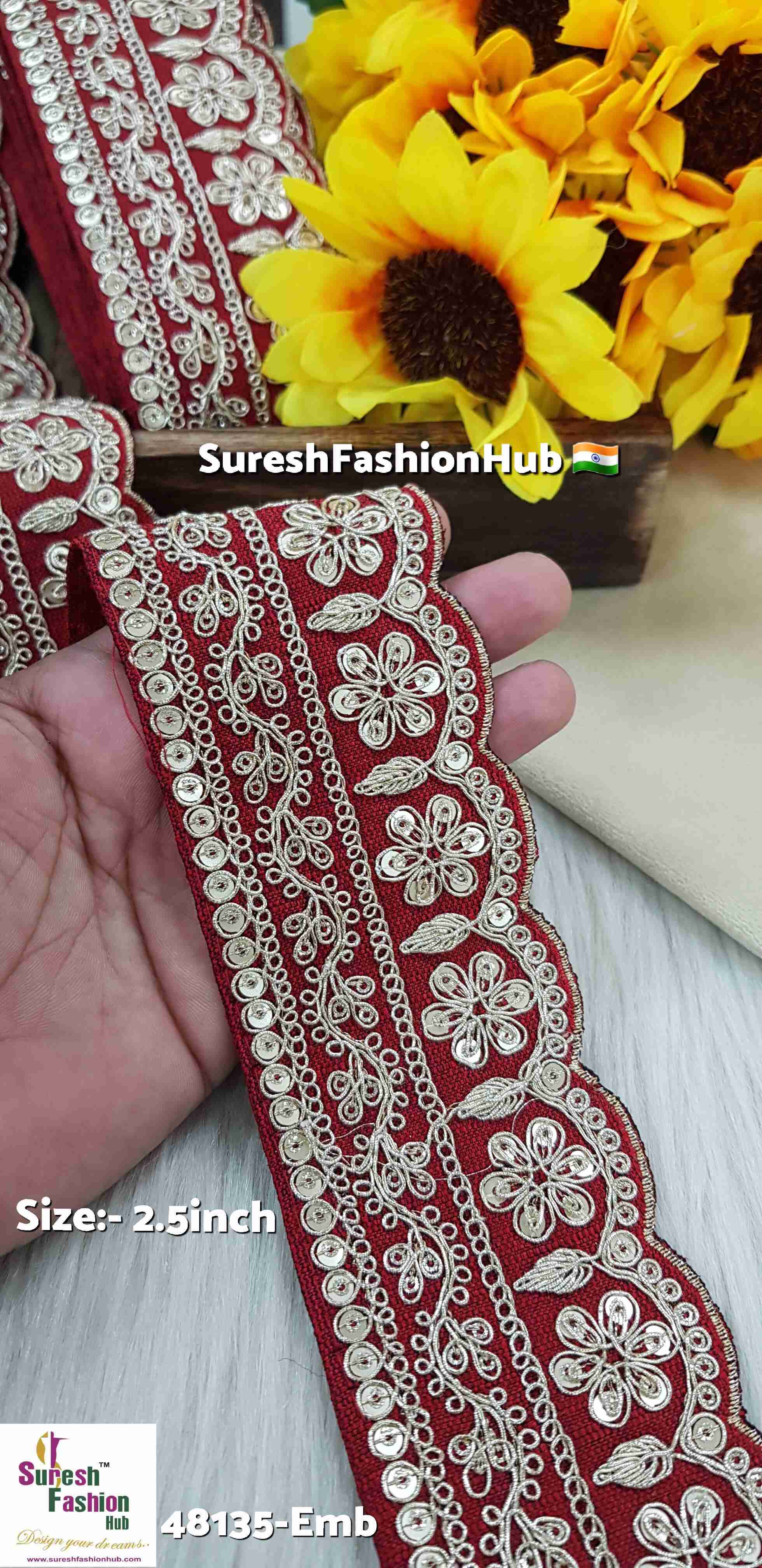 Maroon Pearl Dori Floral Scalloped Lace