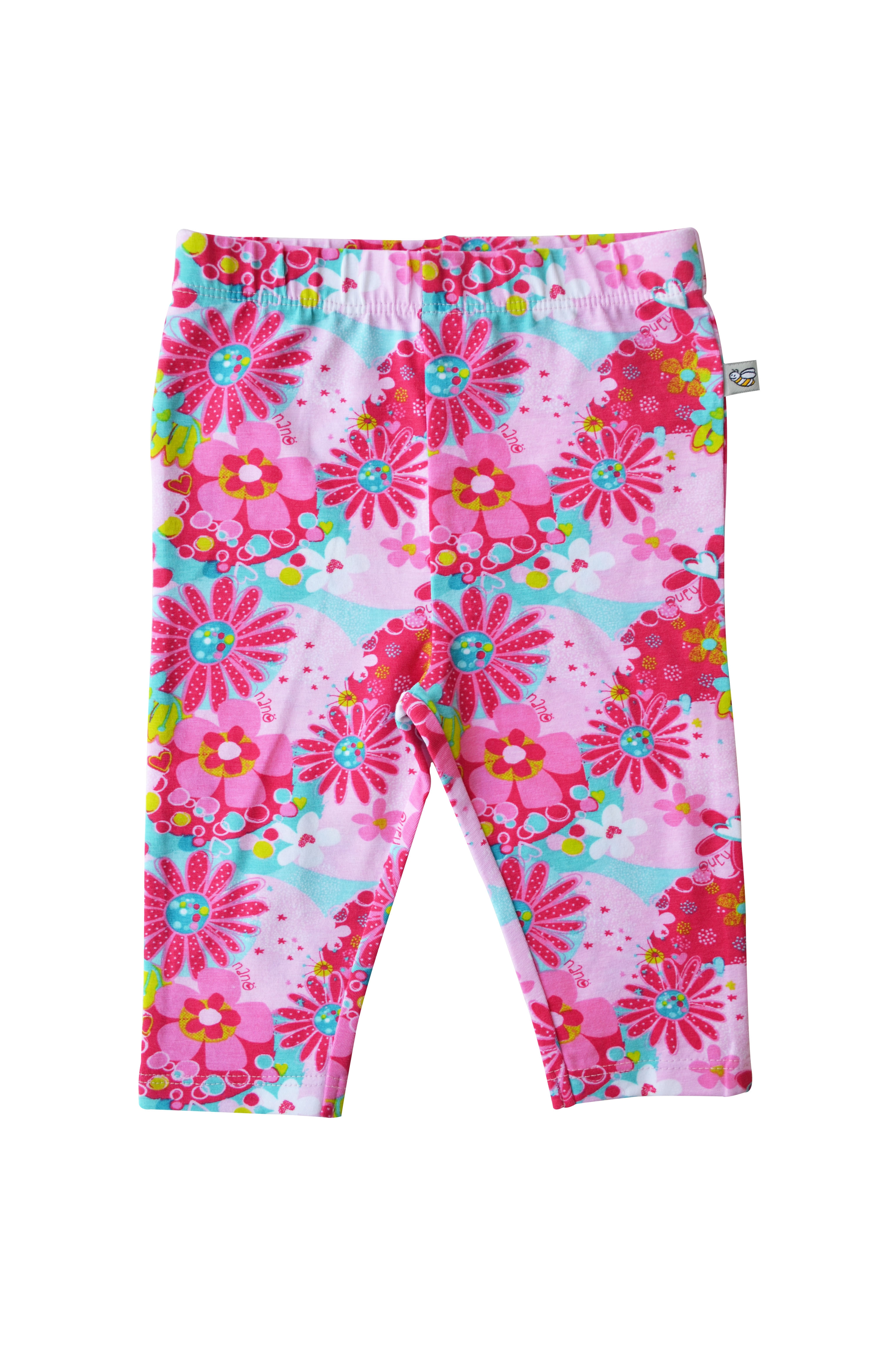 Babeez | Girls Pink Leggings with Pink Flowers (95% Cotton 5%Elasthan Jersey) undefined