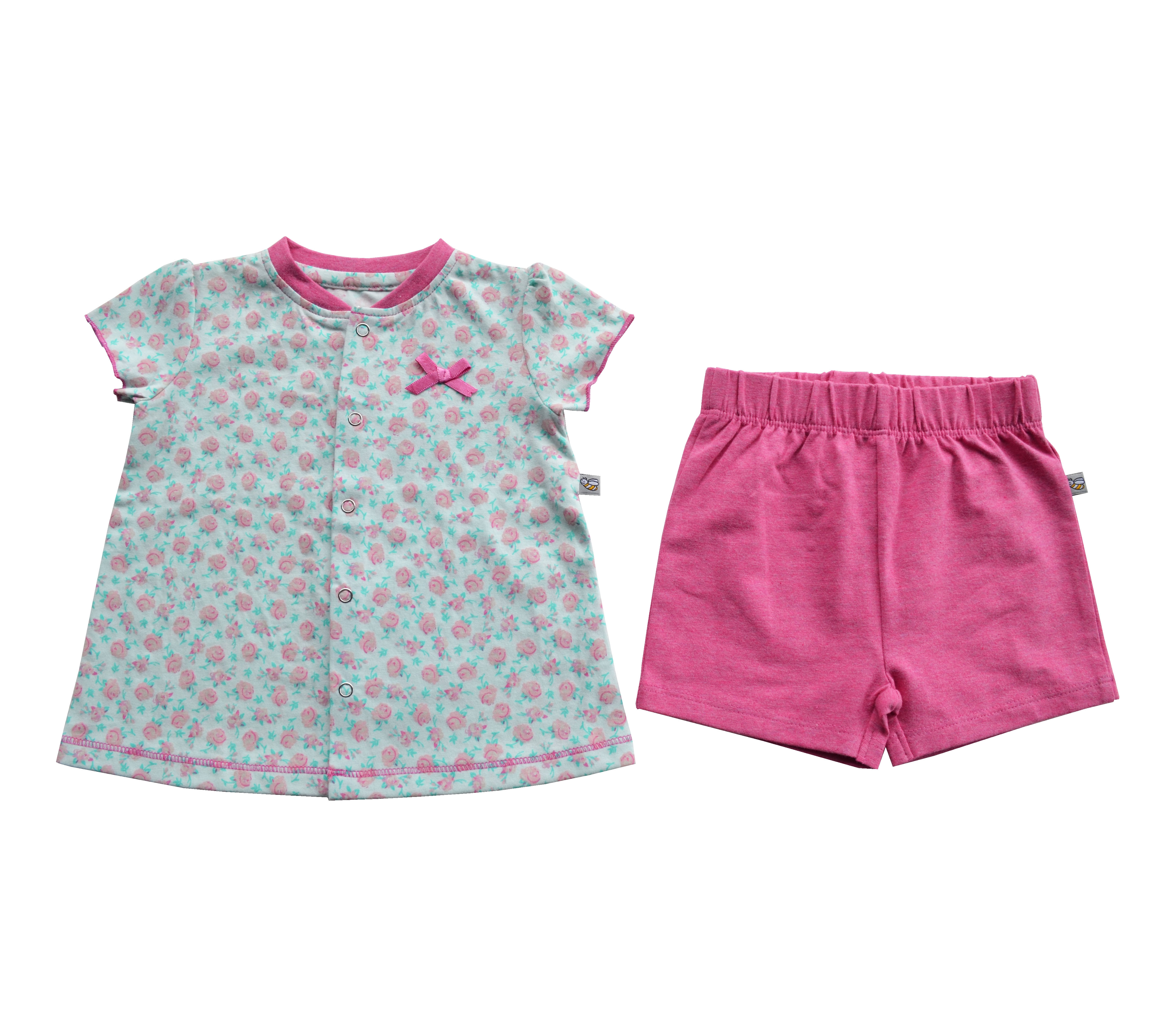Babeez | Allover Flower Printed Green Top + Pink Shorty Set (100% Cotton Single Jersey) undefined