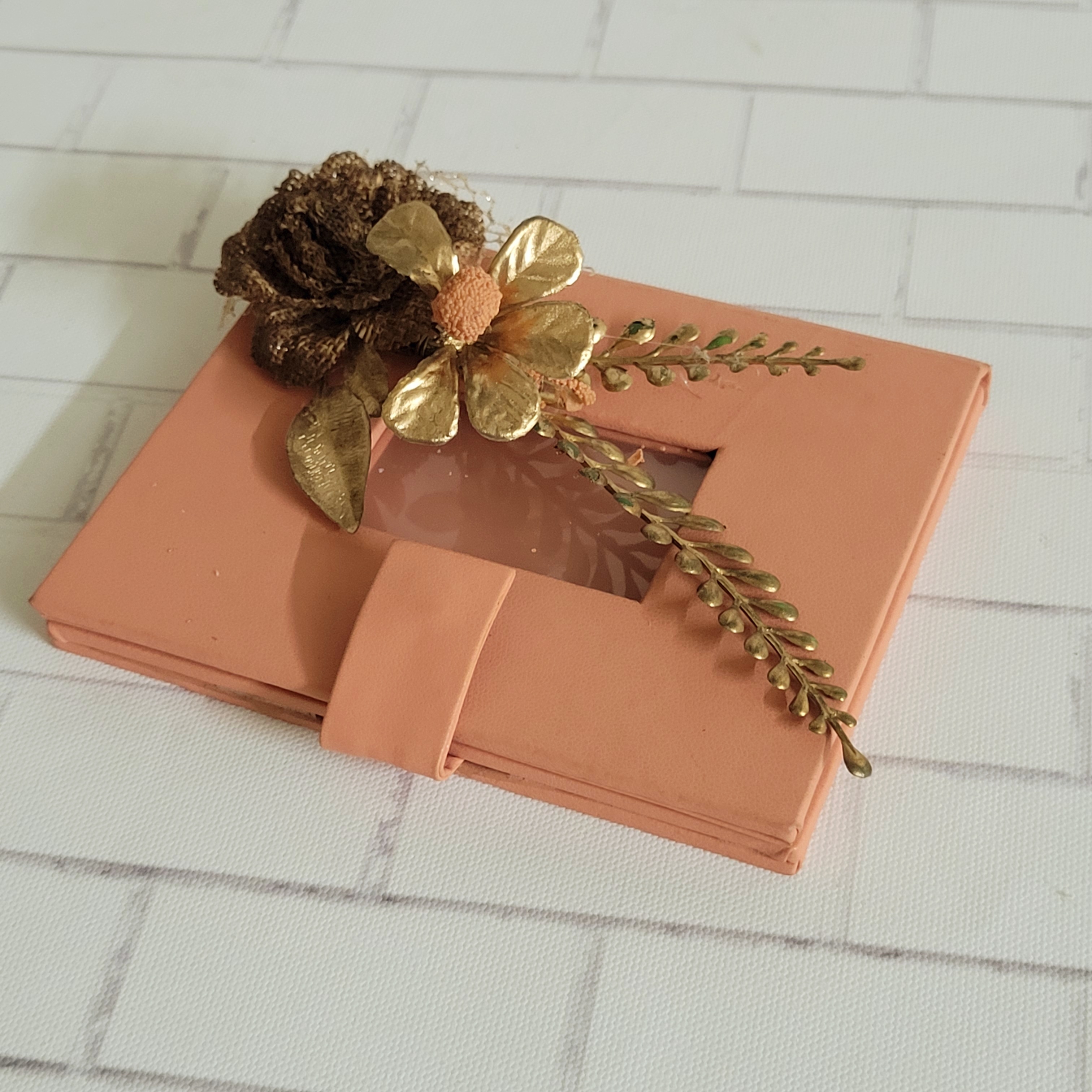Floral art | Coral Flap Box Leather Stuff with Artifical Flower undefined
